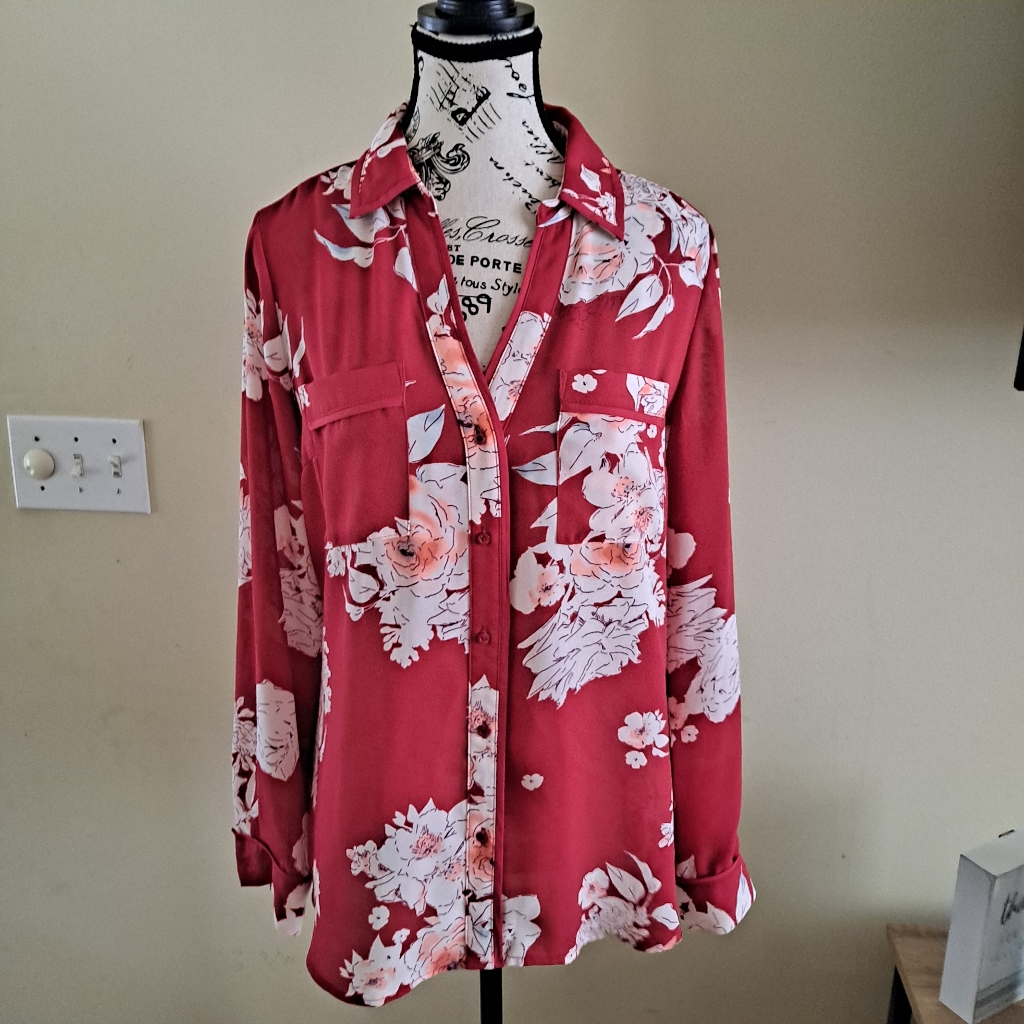 Candie's Red Floral Button Down Shirt